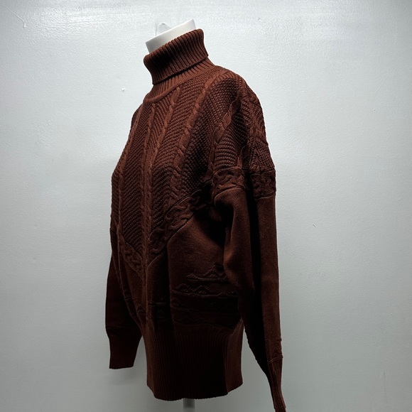 Bogner Turtleneck Sweater Cable Knit Wool Blend Stretch Rust Red Women's Medium - Picture 5 of 9
